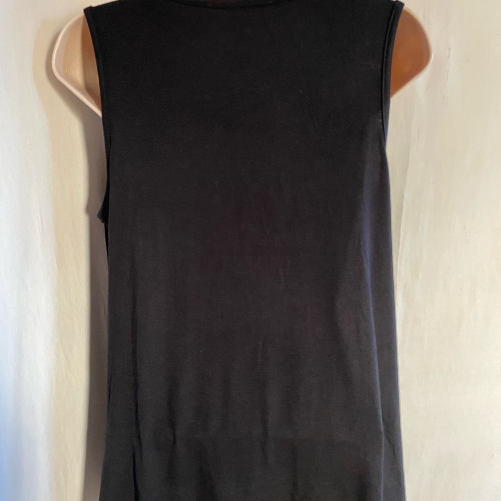 Vocal Deep Black Sleeveless Top, Fringe Front, Round Neckline with Stud Detail - Picture 7 of 11